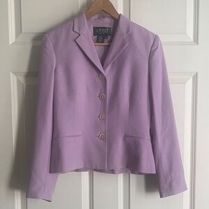 Ralph Lauren 100% Silk Blazer Size 8 Petite Lilac Pearl Buttons Classic Spring 🌸